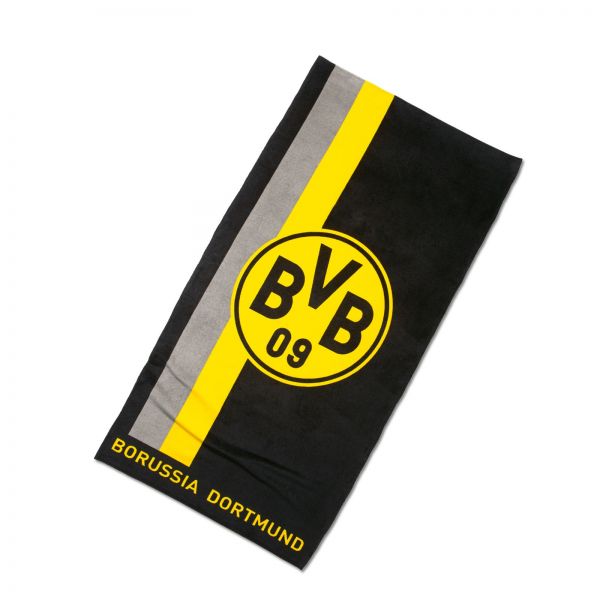 BVB Duschtuch mit Logo im Streifenmuster 70x140cm