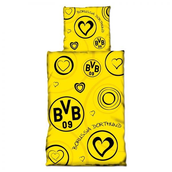 BVB Bettwäsche mit Herzen (135 x 200 cm)